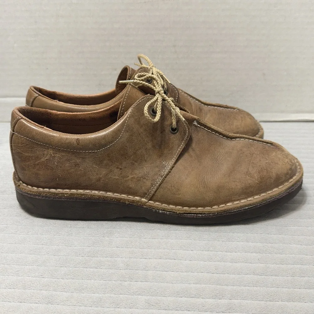 ROADHOGS Men's Leather Lace-Up Slip Ons in Beige  EU43/UK9/US10